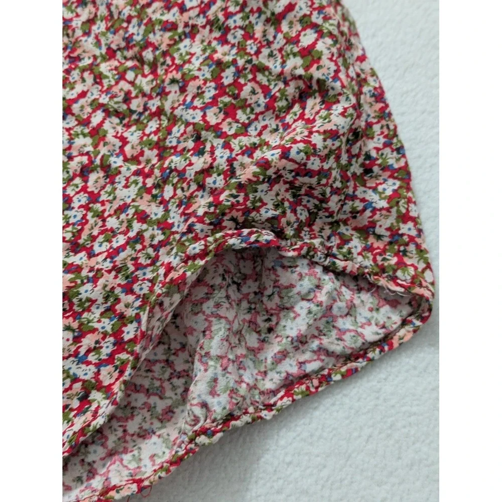 NATURAL LIFE Baby Doll Dress with Pockets Sz Medium Red Ditsy Floral
